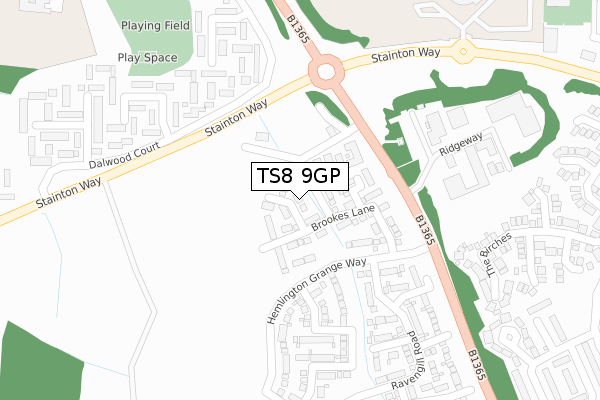 TS8 9GP map - large scale - OS Open Zoomstack (Ordnance Survey)