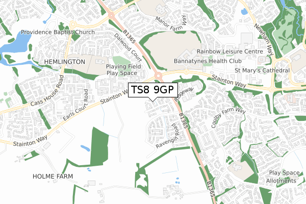 TS8 9GP map - small scale - OS Open Zoomstack (Ordnance Survey)