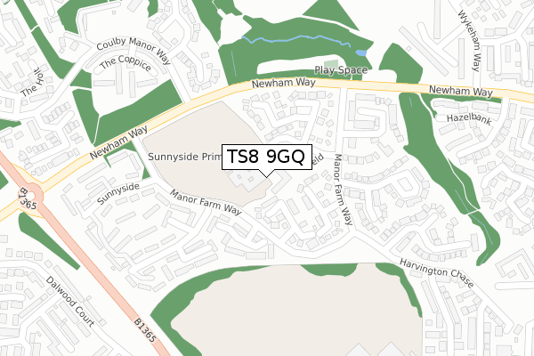 TS8 9GQ map - large scale - OS Open Zoomstack (Ordnance Survey)