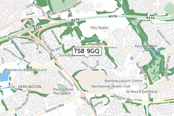 TS8 9GQ map - small scale - OS Open Zoomstack (Ordnance Survey)