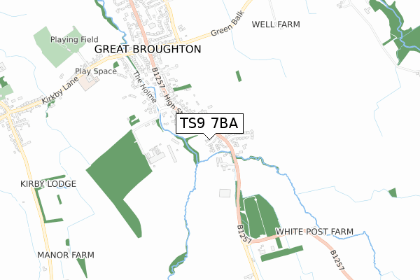 TS9 7BA map - small scale - OS Open Zoomstack (Ordnance Survey)