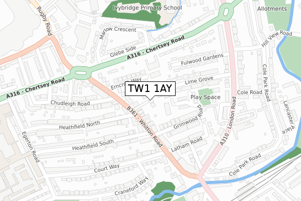 TW1 1AY map - large scale - OS Open Zoomstack (Ordnance Survey)