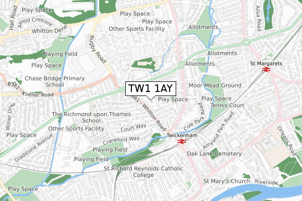 TW1 1AY map - small scale - OS Open Zoomstack (Ordnance Survey)