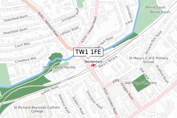 TW1 1FE map - large scale - OS Open Zoomstack (Ordnance Survey)