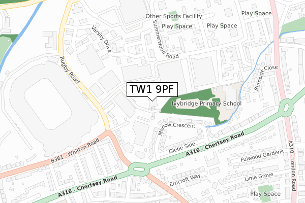 TW1 9PF map - large scale - OS Open Zoomstack (Ordnance Survey)