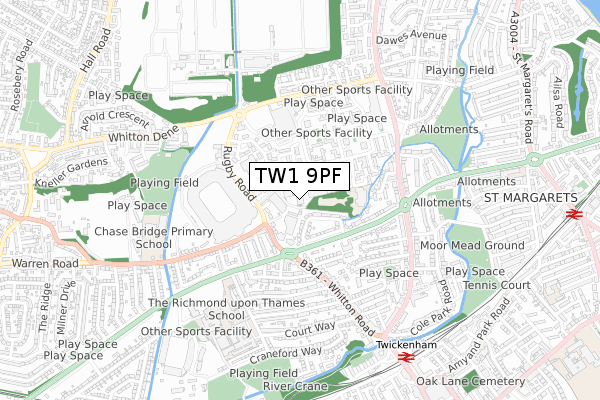 TW1 9PF map - small scale - OS Open Zoomstack (Ordnance Survey)