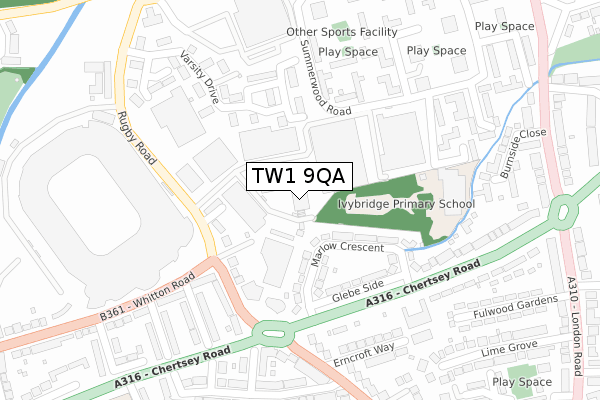 TW1 9QA map - large scale - OS Open Zoomstack (Ordnance Survey)