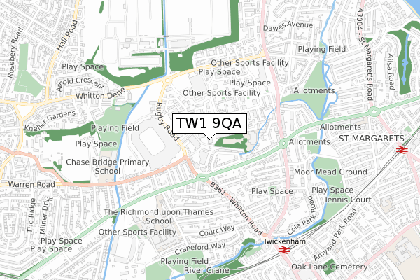 TW1 9QA map - small scale - OS Open Zoomstack (Ordnance Survey)