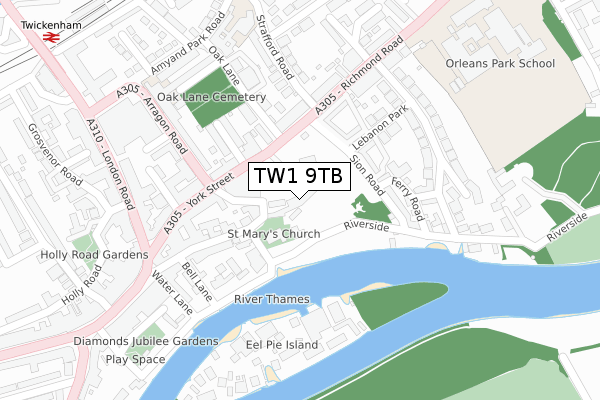 TW1 9TB map - large scale - OS Open Zoomstack (Ordnance Survey)