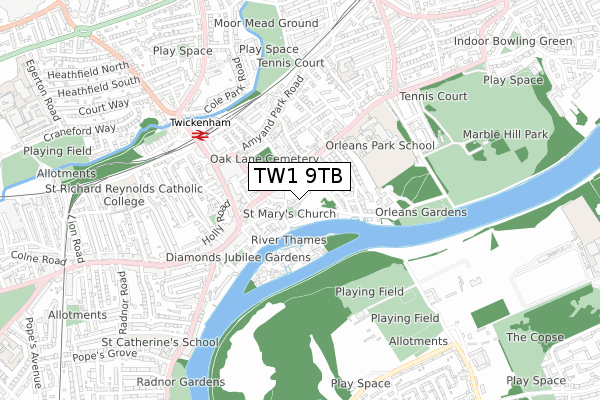 TW1 9TB map - small scale - OS Open Zoomstack (Ordnance Survey)