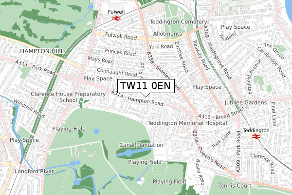 TW11 0EN map - small scale - OS Open Zoomstack (Ordnance Survey)