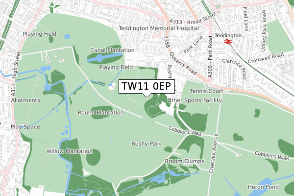 TW11 0EP map - small scale - OS Open Zoomstack (Ordnance Survey)