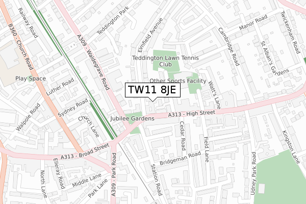 TW11 8JE map - large scale - OS Open Zoomstack (Ordnance Survey)