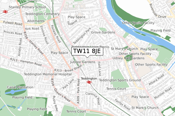 TW11 8JE map - small scale - OS Open Zoomstack (Ordnance Survey)