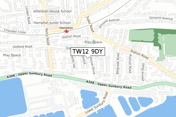 TW12 9DY map - large scale - OS Open Zoomstack (Ordnance Survey)