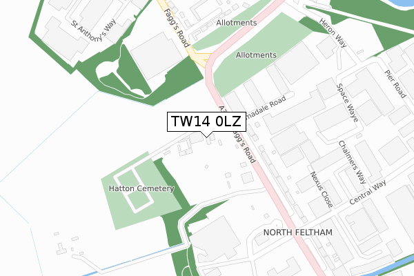 TW14 0LZ map - large scale - OS Open Zoomstack (Ordnance Survey)