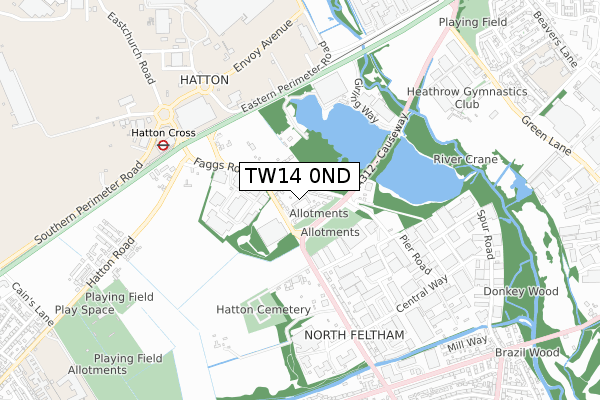 TW14 0ND map - small scale - OS Open Zoomstack (Ordnance Survey)