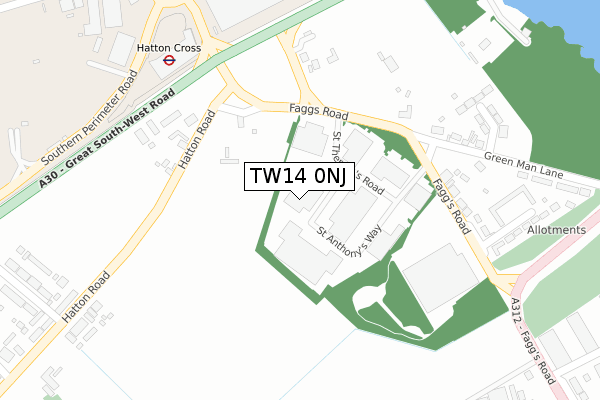 TW14 0NJ map - large scale - OS Open Zoomstack (Ordnance Survey)