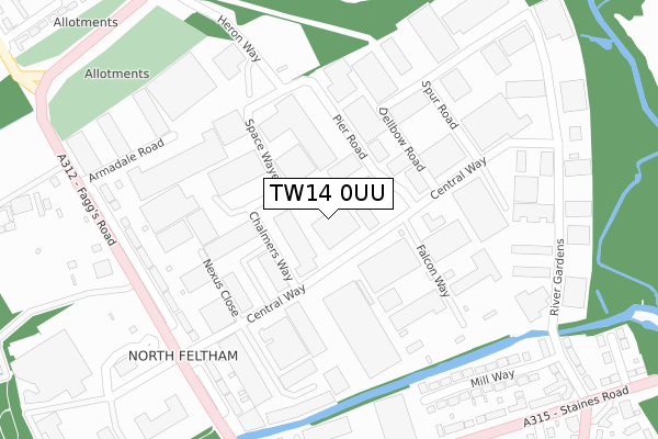 TW14 0UU map - large scale - OS Open Zoomstack (Ordnance Survey)