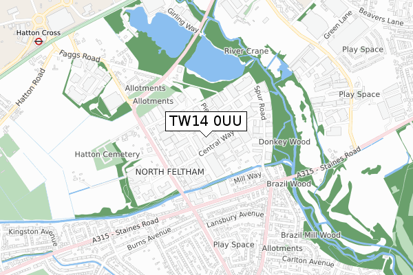 TW14 0UU map - small scale - OS Open Zoomstack (Ordnance Survey)