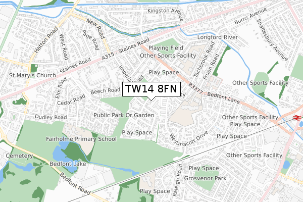 TW14 8FN map - small scale - OS Open Zoomstack (Ordnance Survey)