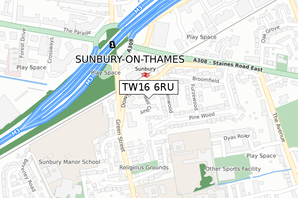 TW16 6RU map - large scale - OS Open Zoomstack (Ordnance Survey)