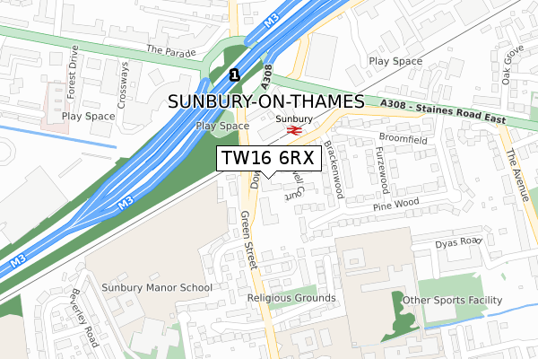 TW16 6RX map - large scale - OS Open Zoomstack (Ordnance Survey)