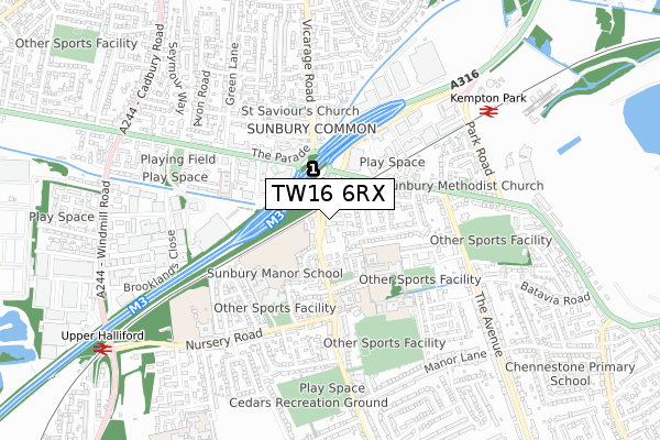 TW16 6RX map - small scale - OS Open Zoomstack (Ordnance Survey)