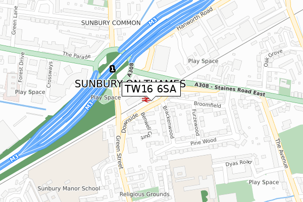 TW16 6SA map - large scale - OS Open Zoomstack (Ordnance Survey)