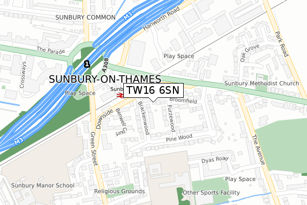 TW16 6SN map - large scale - OS Open Zoomstack (Ordnance Survey)