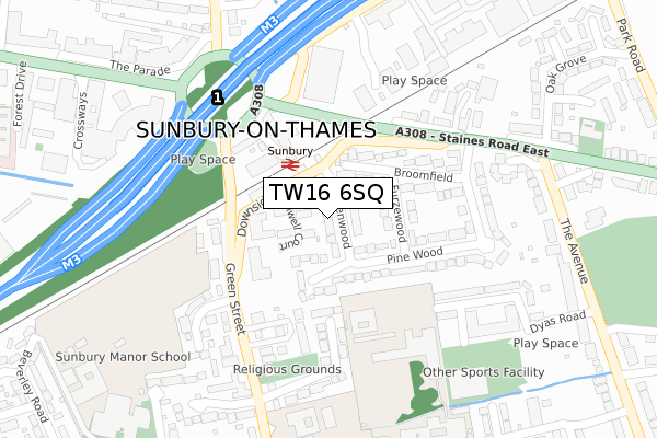 TW16 6SQ map - large scale - OS Open Zoomstack (Ordnance Survey)