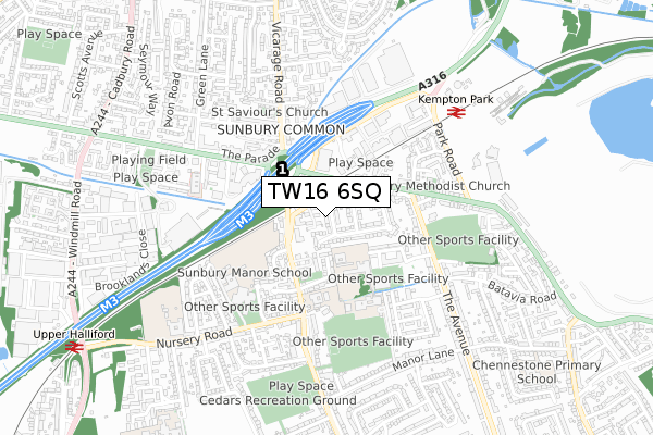 TW16 6SQ map - small scale - OS Open Zoomstack (Ordnance Survey)