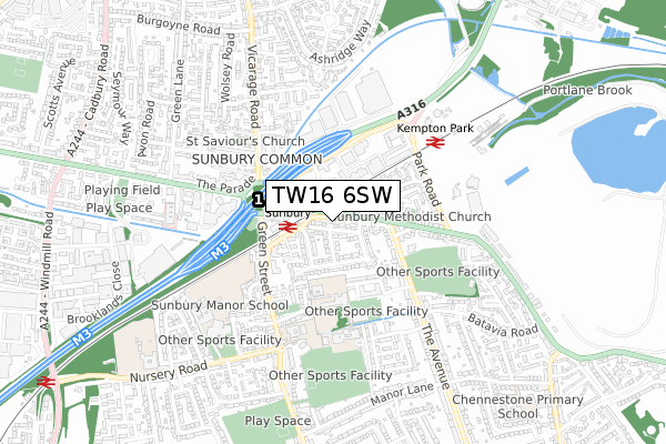 TW16 6SW map - small scale - OS Open Zoomstack (Ordnance Survey)