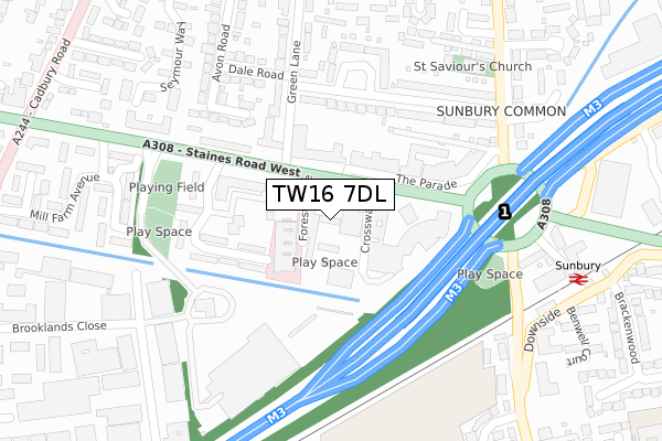 TW16 7DL map - large scale - OS Open Zoomstack (Ordnance Survey)