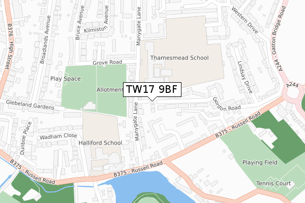 TW17 9BF map - large scale - OS Open Zoomstack (Ordnance Survey)