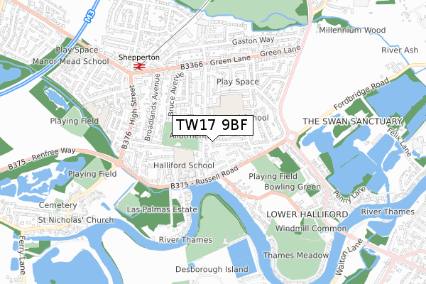 TW17 9BF map - small scale - OS Open Zoomstack (Ordnance Survey)