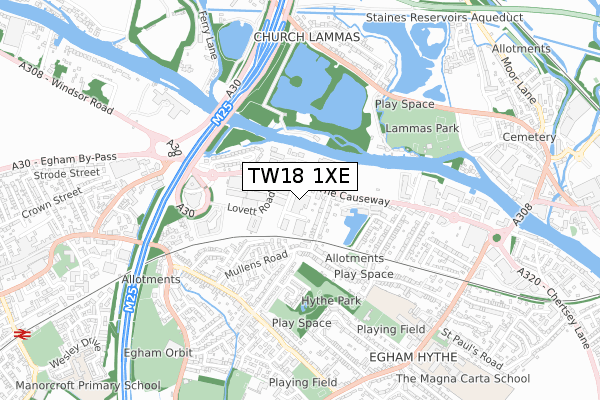 TW18 1XE map - small scale - OS Open Zoomstack (Ordnance Survey)