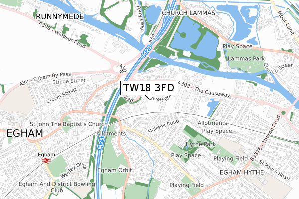 TW18 3FD map - small scale - OS Open Zoomstack (Ordnance Survey)