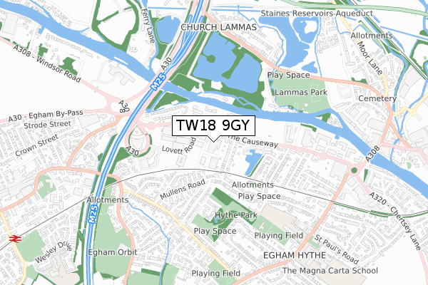 TW18 9GY map - small scale - OS Open Zoomstack (Ordnance Survey)