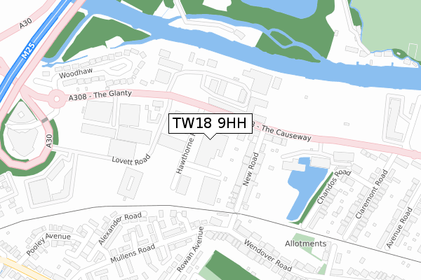 TW18 9HH map - large scale - OS Open Zoomstack (Ordnance Survey)