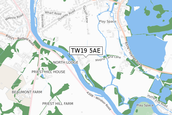 TW19 5AE map - small scale - OS Open Zoomstack (Ordnance Survey)