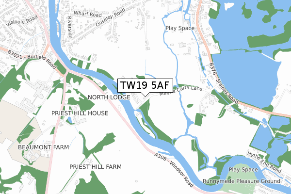 TW19 5AF map - small scale - OS Open Zoomstack (Ordnance Survey)