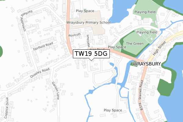 TW19 5DG map - large scale - OS Open Zoomstack (Ordnance Survey)