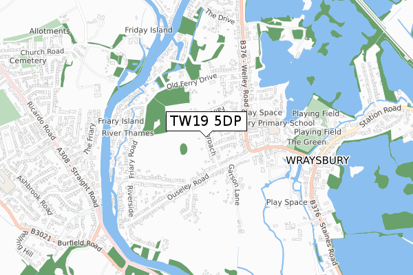 TW19 5DP map - small scale - OS Open Zoomstack (Ordnance Survey)