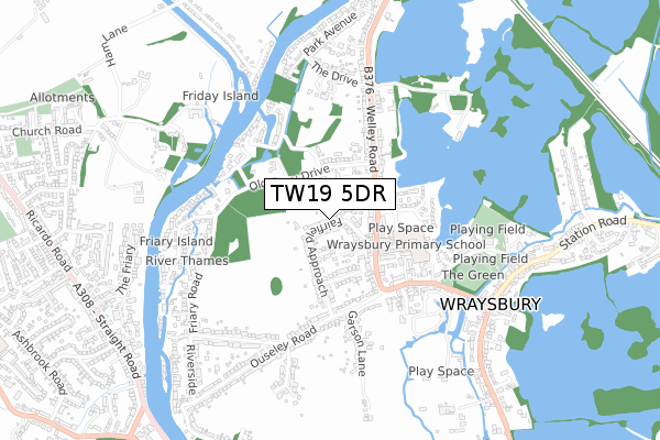 TW19 5DR map - small scale - OS Open Zoomstack (Ordnance Survey)