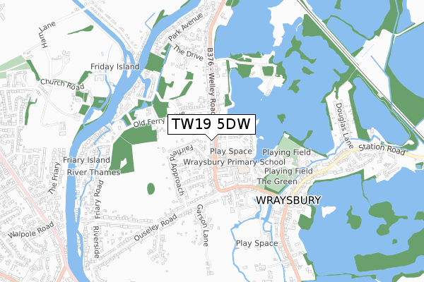 TW19 5DW map - small scale - OS Open Zoomstack (Ordnance Survey)