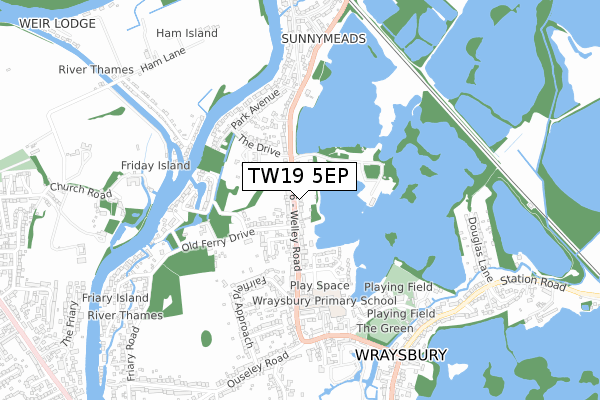 TW19 5EP map - small scale - OS Open Zoomstack (Ordnance Survey)