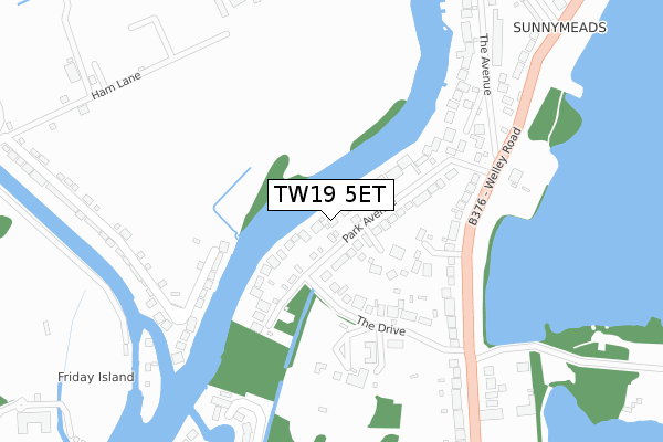 TW19 5ET map - large scale - OS Open Zoomstack (Ordnance Survey)