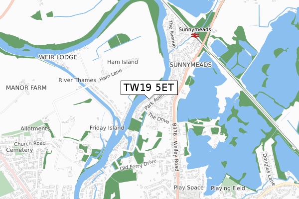 TW19 5ET map - small scale - OS Open Zoomstack (Ordnance Survey)