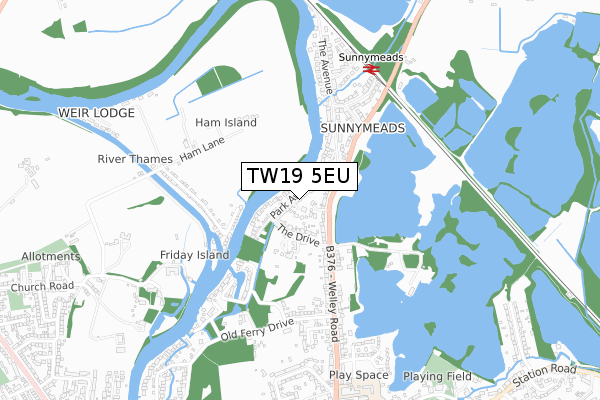 TW19 5EU map - small scale - OS Open Zoomstack (Ordnance Survey)